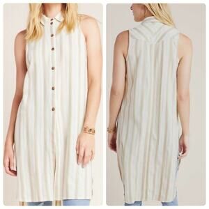 Anthropologie Size XS Sleeveless Striped Tunic Dress Button Front 100% Cotton